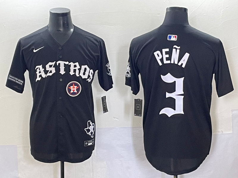 Men Houston Astros #3 Pena Black Five generations Joint Name Nike MLB 2025 Jersey style 5